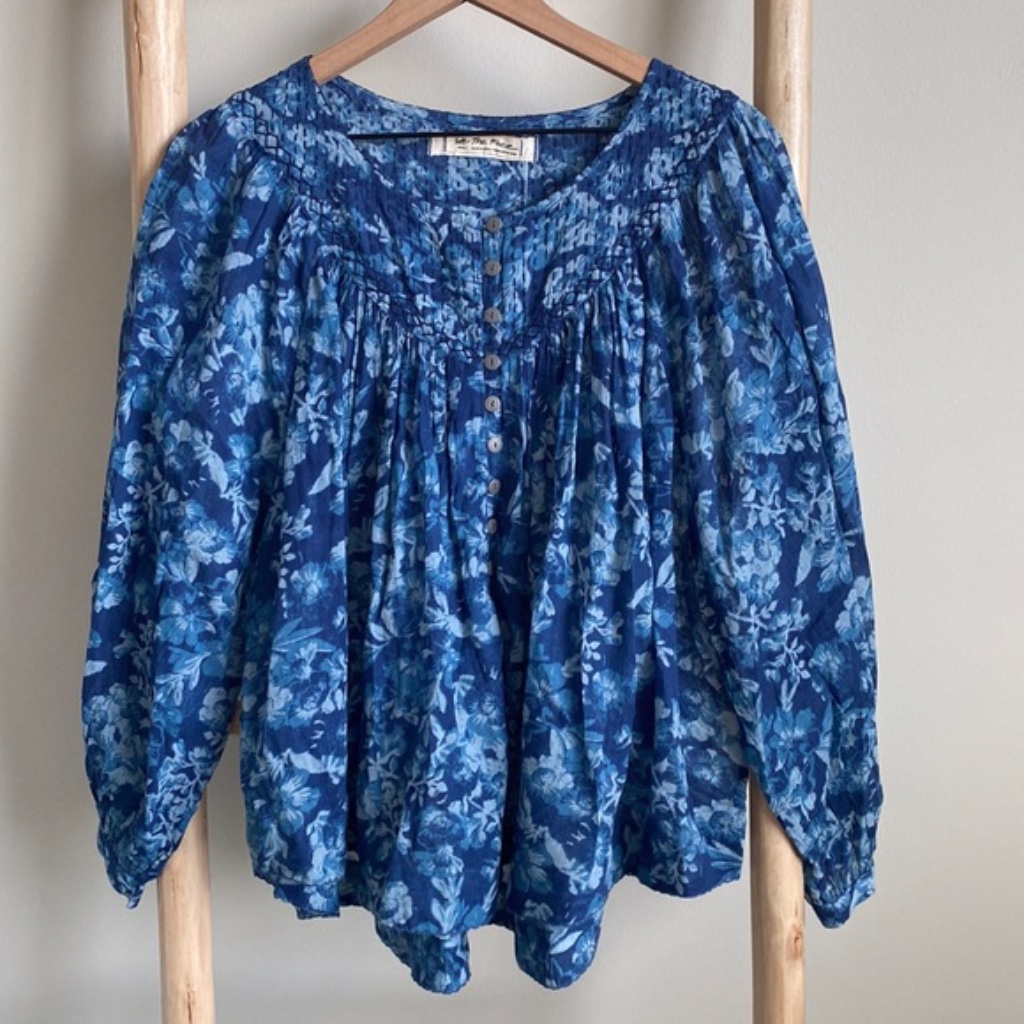 New Free People Cool Meadow Printed Button Up Peasant Shirt